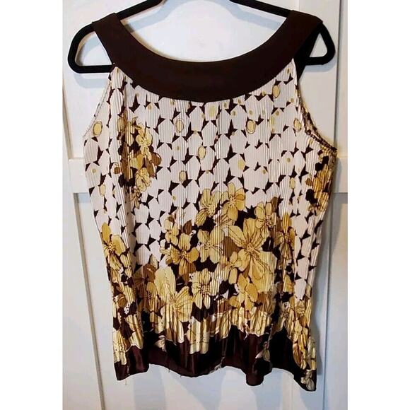 Women's White Brown Yellow Serenade New York Sleeveless Flared Blouse Size XL - Picture 2 of 8